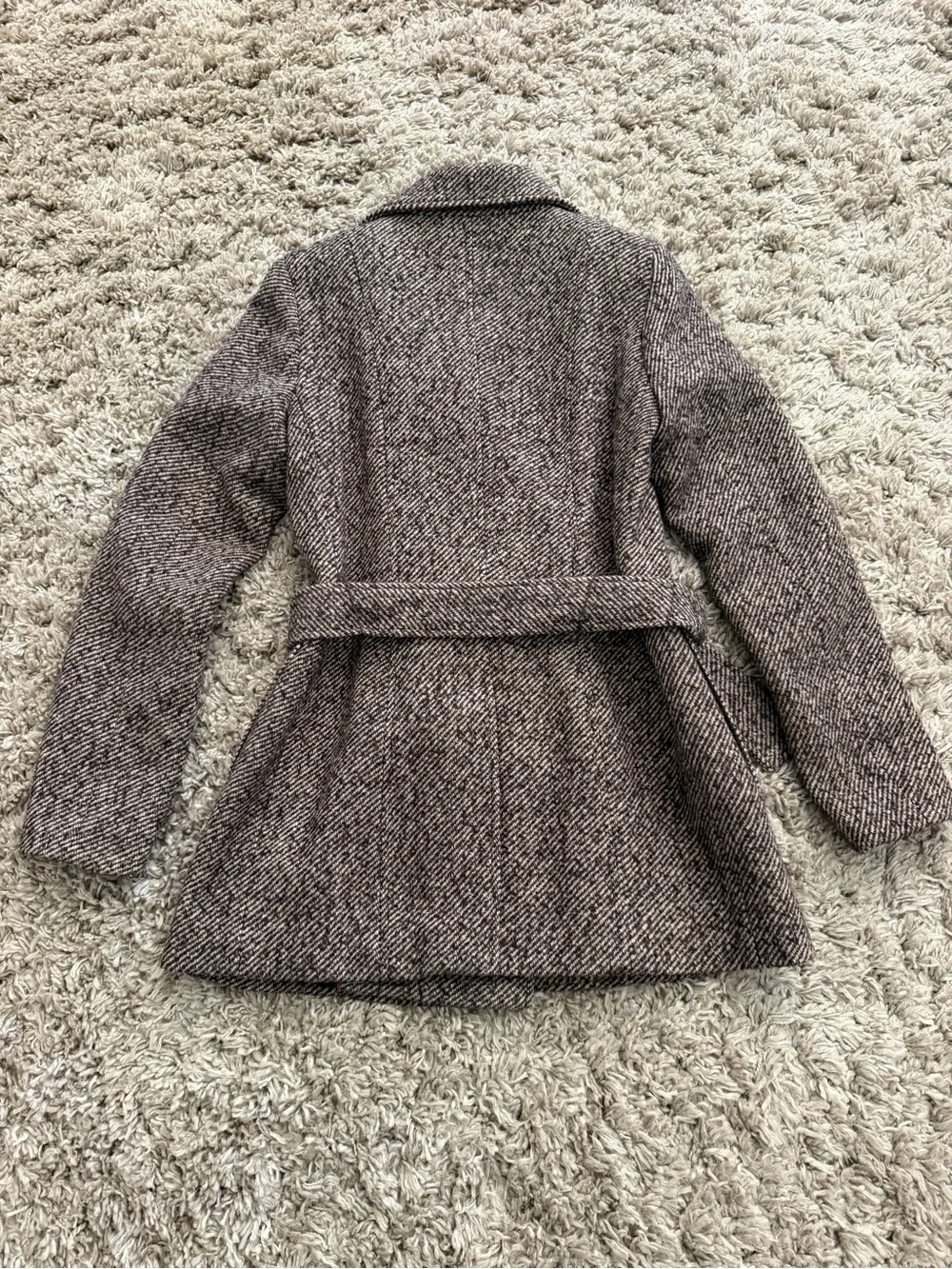 Calvin Klein Brown Tweed Double-Breasted Belted Peacoat